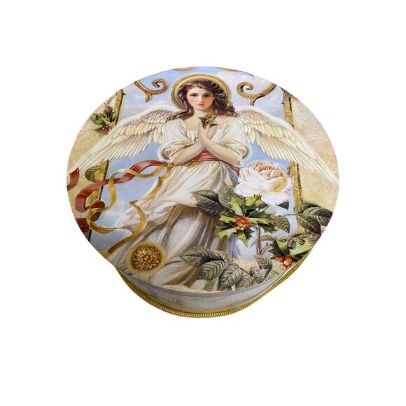 Vintage Christmas Angel Victorian Style Round Gift Hat Box Holiday Decor Xmas - Picture 1 of 10